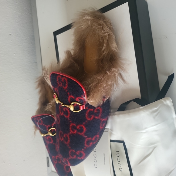 NWT GUCCI PRINCETON WOOL UPPER FUR LINING MULE - unisex US 9.5 length 10.5 - Picture 5 of 11